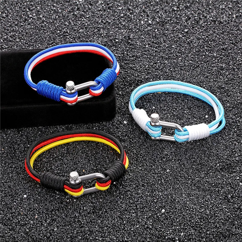 MKENDN New Arrival Country France Flag Sport Camping Parachute Cord Men Women Nautical Survival Rope Chain Bracelet Summer Style