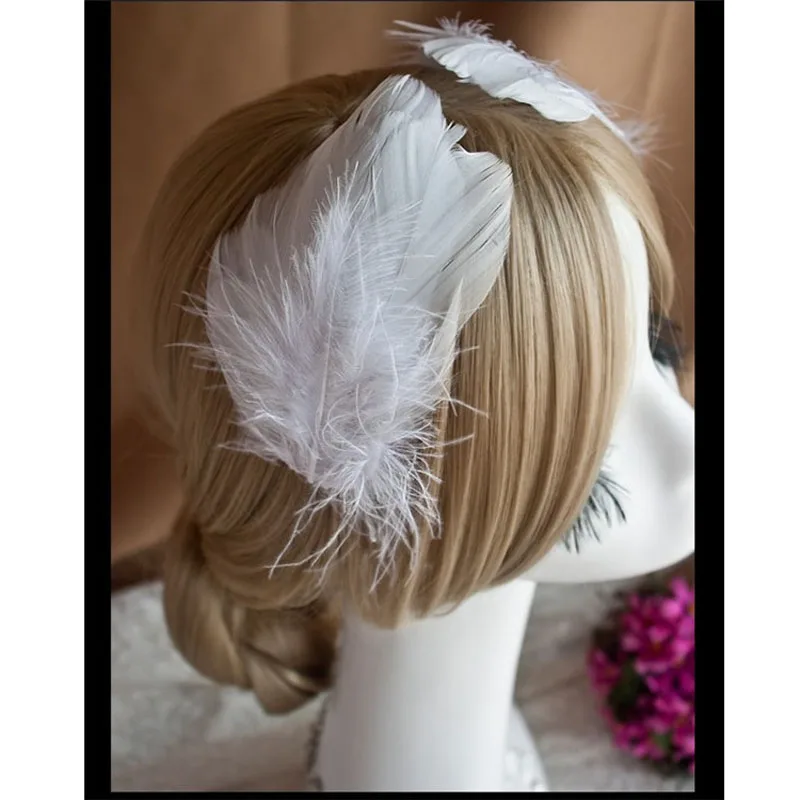 Hand Made Ballet White Feather Headwear Two Pieces,Balet Decorative Bride Wedding Stage Performance Retail Wholesale HDE023