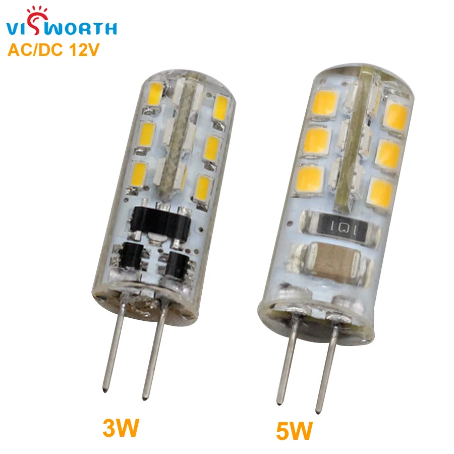 

Светодиодная лампа G4 SMD2835 3014 Epistar, 5 Вт, 3 Вт, 12 В переменного/постоянного тока, сверхъяркий светильник-кукуруза, 360 градусов, теплый и холодный светодиодный