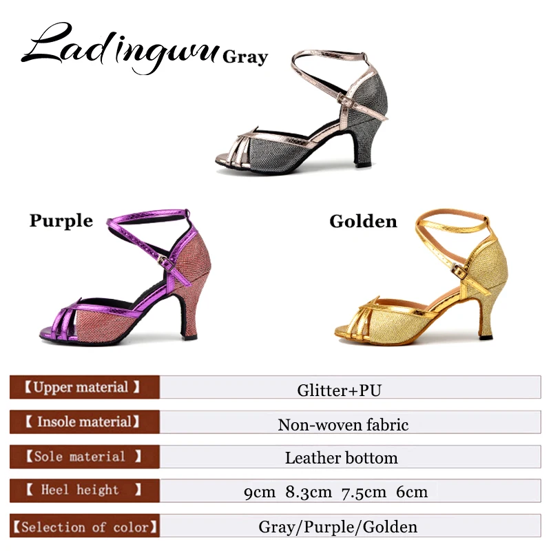 Ladingwu Glitter Latin Dance Shoes Women Salsa wholesale Spot Party Ballroom Shoes Dance For Woman Golden Dance Sandals Ladies