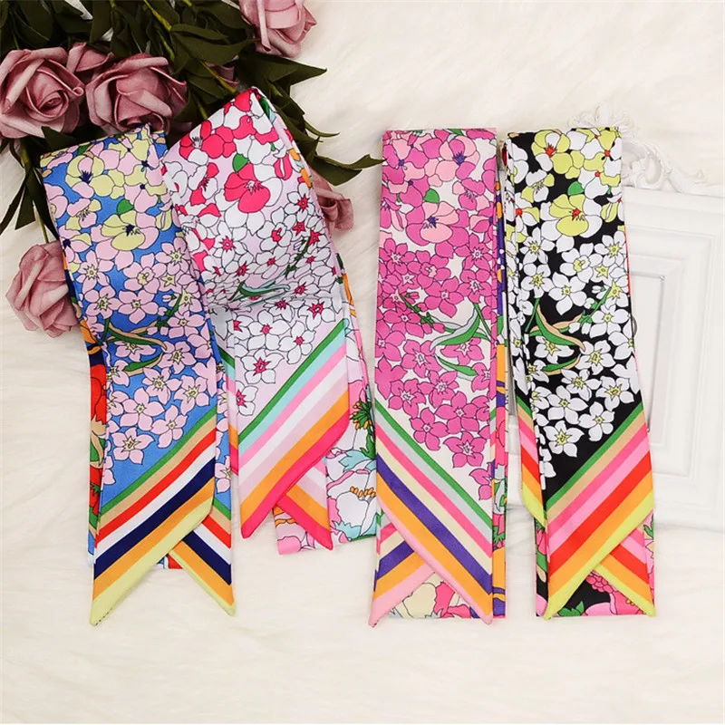 New Skinny Scarf Floral Printing Silk Scarf For Women Luxury Brand Foulard Fashion Belt For Ladies Bag Scarf Head Scarves