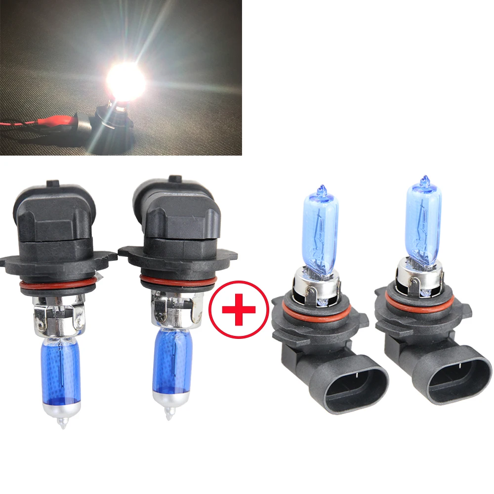 

1 Pair 9005 HB3 + 1Pair 9006 HB4 6500K White 55W 12V Halogen Headlight Lamps High Low Beam Head Lamp Light Bulbs