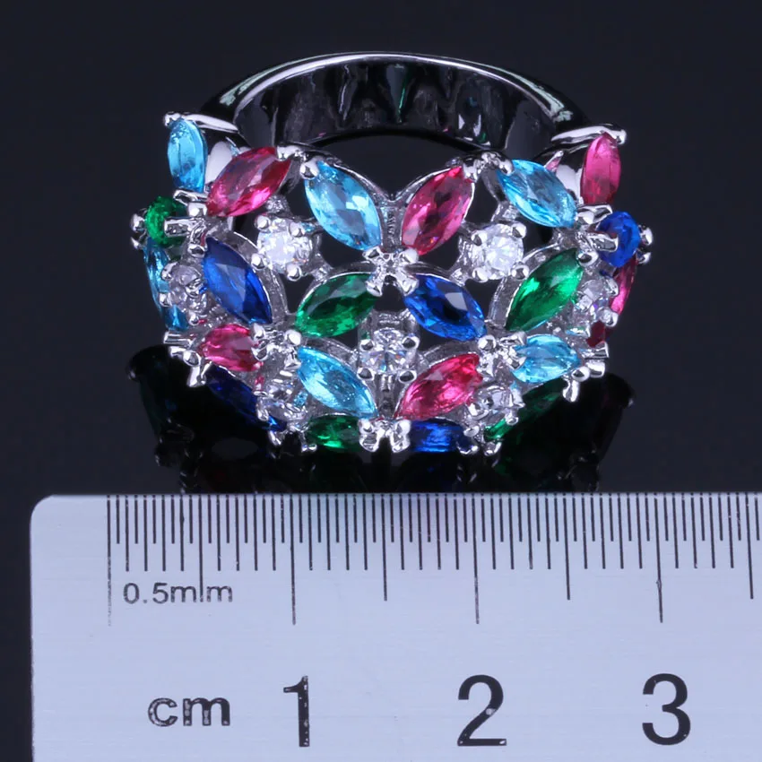 Candy Multigem Multicolor Red Cubic Zirconia Silver Plated Ring V0496