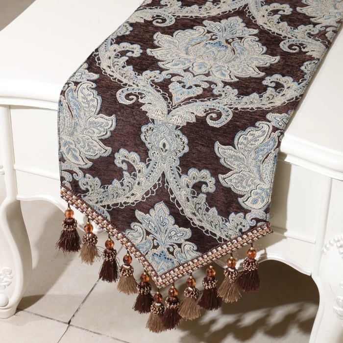 European Multi Tassel Table Runner High End Cover Cloth Embossed Jacquard Home Decortion Coffee Table TableCloth Bed Runners