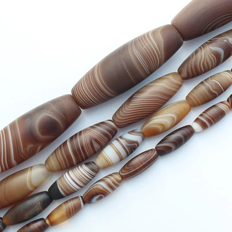 Frost 6-45mm Coffe Color Stripe agates oval Beads 15\