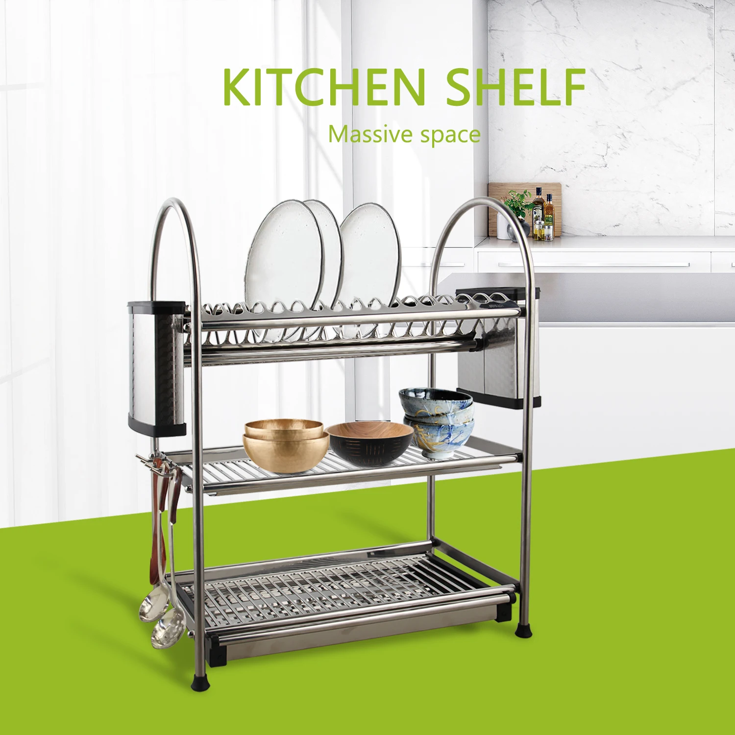 

Torayvino Stainless Steel Adjustable Multifunctional Microwave Oven Shelf Rack Standing Type Double Kitchen Storage Holders