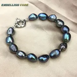 selling well dark Peacock blue wonderful baroque Irregular pearls real natural freshwater pearl bracelet bangle for girl women