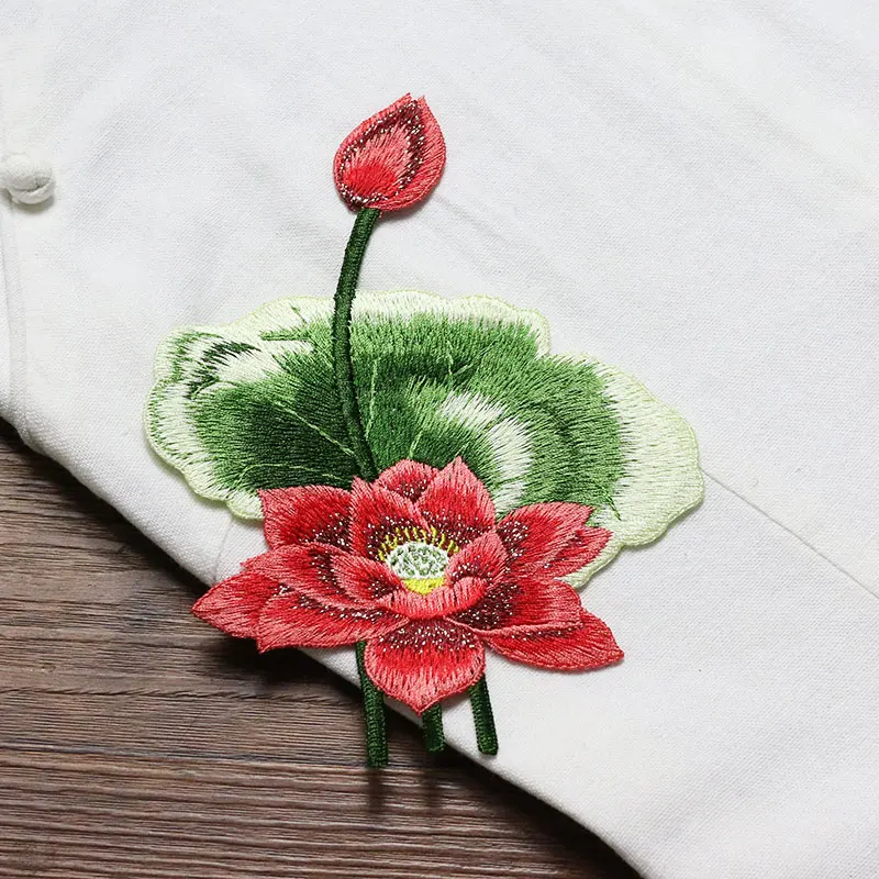 1 Piece Lotus Flower Patch Sew on Applique Floral Patch for Clothes Fabric Sticker DIY Bags Coat Jeans Accessories