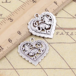 10pcs Charms Butterfly Heart 25x24mm Tibetan Silver Color Antique Double Side  Pendants Diy Jewelry Accessories