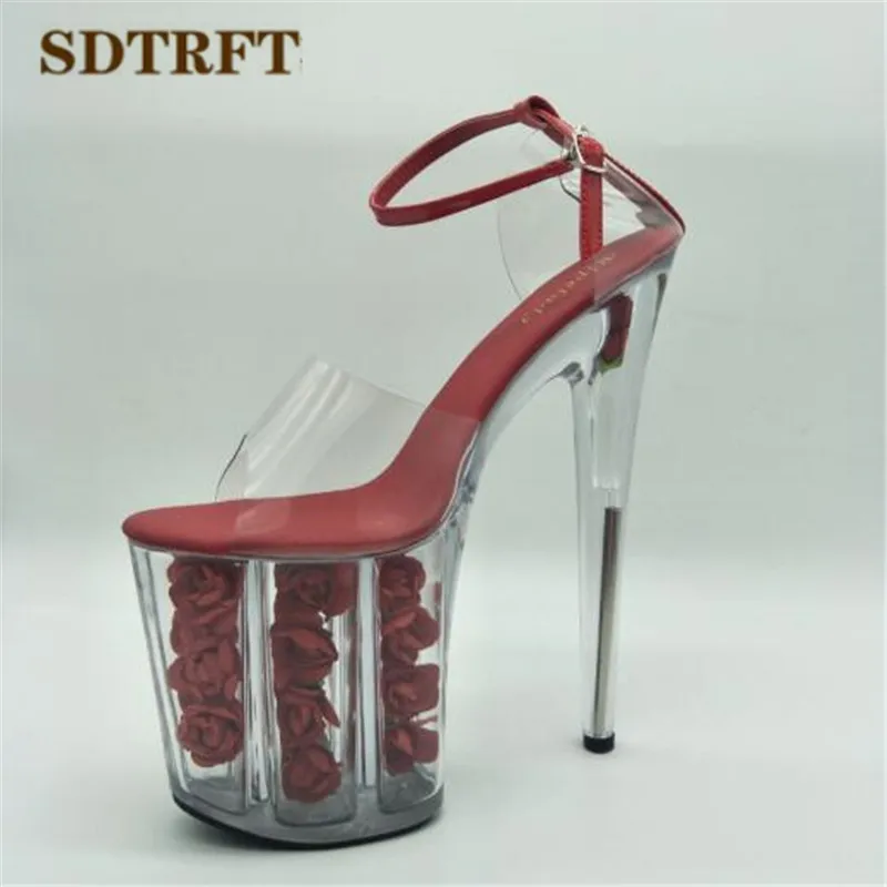 SDTRFT shoes woman Plus:35-45 46 Summer new ladies crystal Flower platforms Sandals 20cm thin high heels sexy wedding pumps