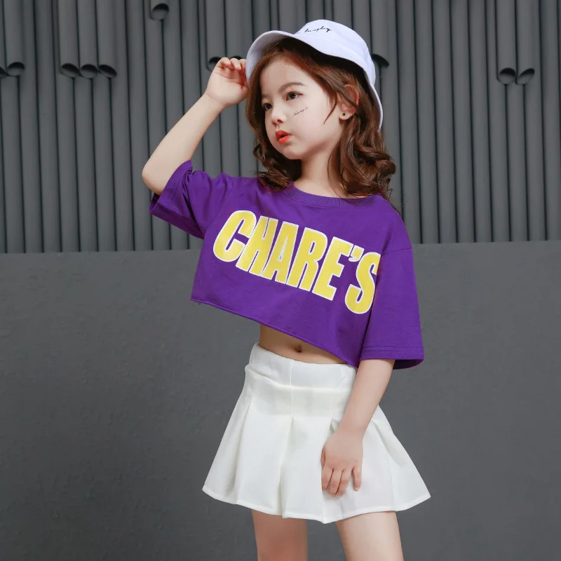 Kid Hip Hop Clothing Sweatshirt Cropped Tops Cute White Skirt Girls Ballroom Dance Costume Jazz Dancing Clothes Street Wear