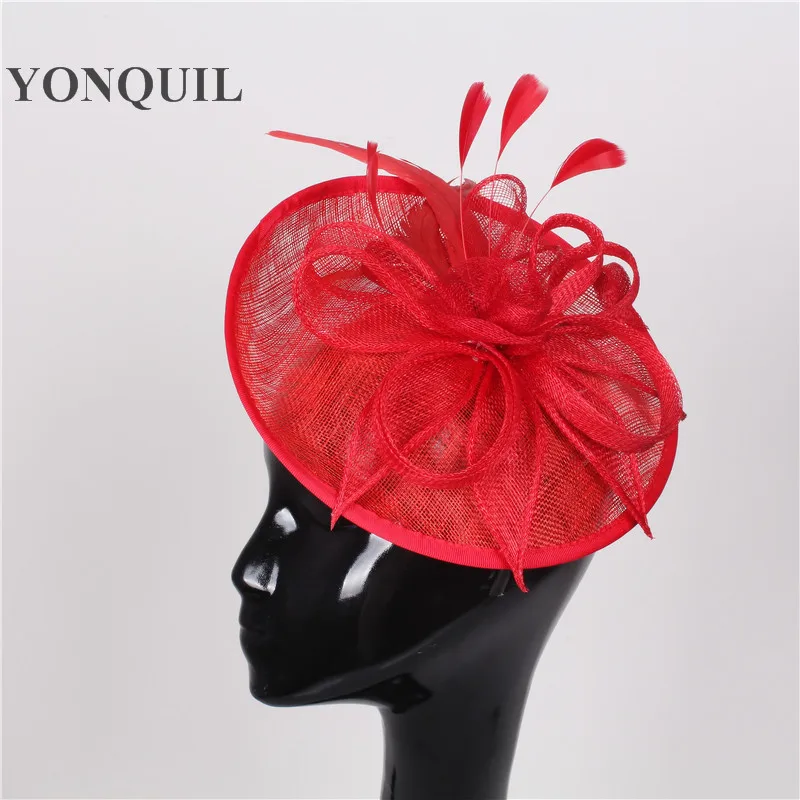 Gold Sinamay Hats Feather Flower Fascinators For Party Hats Bridal Hair Accessories Wedding Cocktail Hats High Quality SYF205