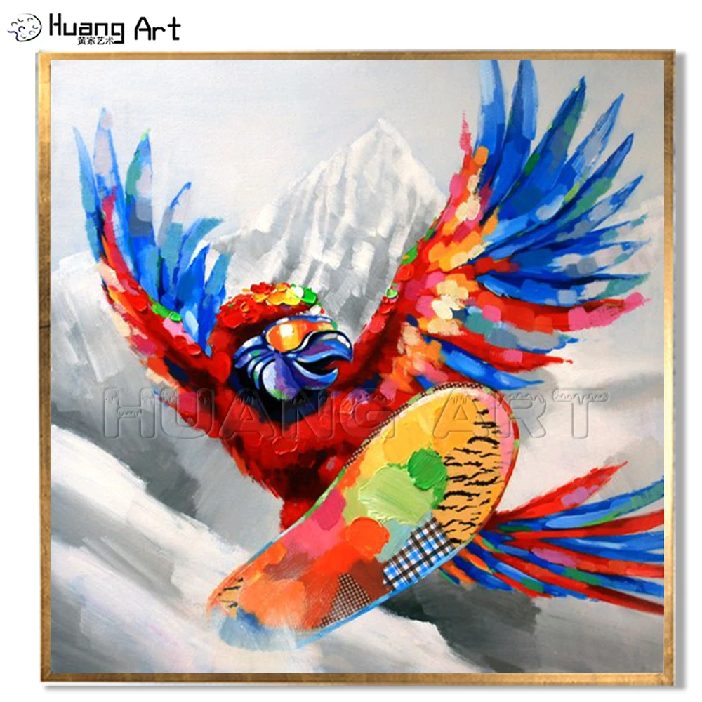 

Low Price Hand-painted High Quality Modern Sporty Bird Oil Painting for Room Decor Eagle is Skiing Landscape Animal Painting