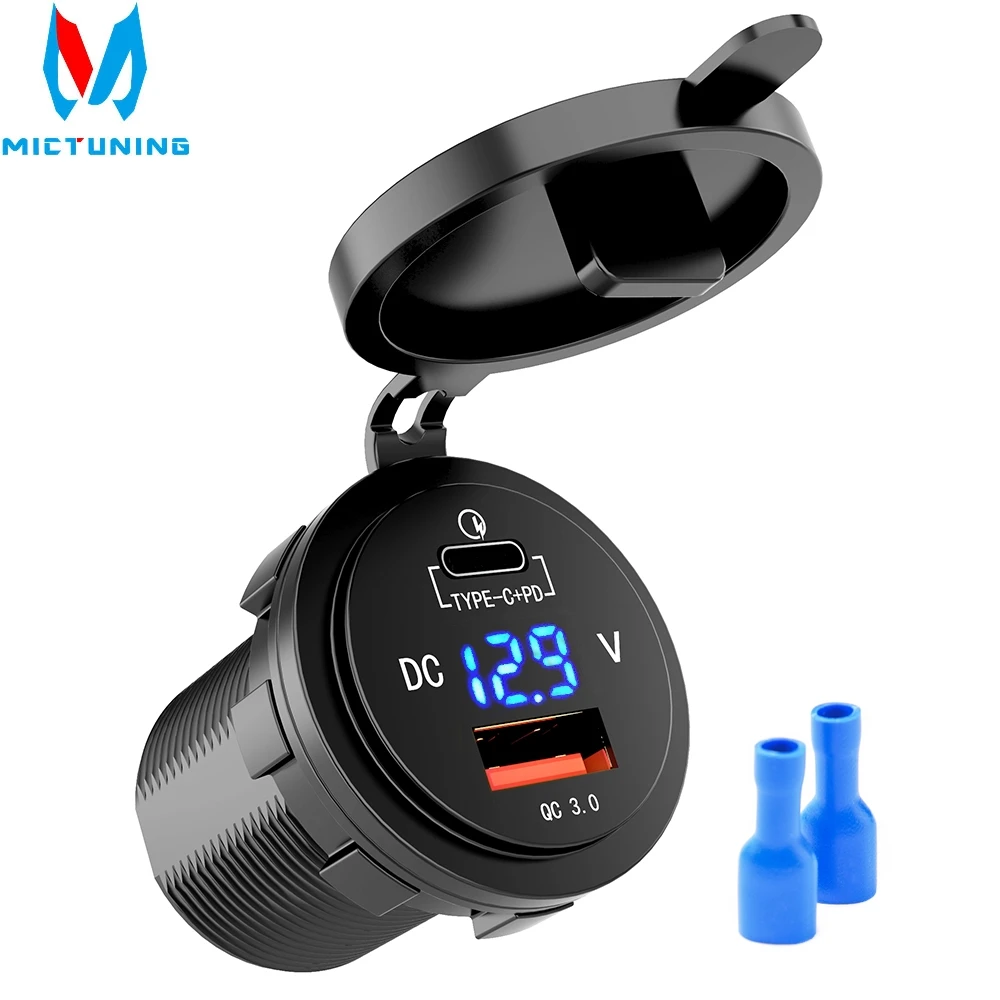 MICTUNING 12/24V USB-C Car Charger Motorcycle 5V 3.1A Charger Socket Waterproof Fast Quick Charge Adapter for Vehicle Boat Truck