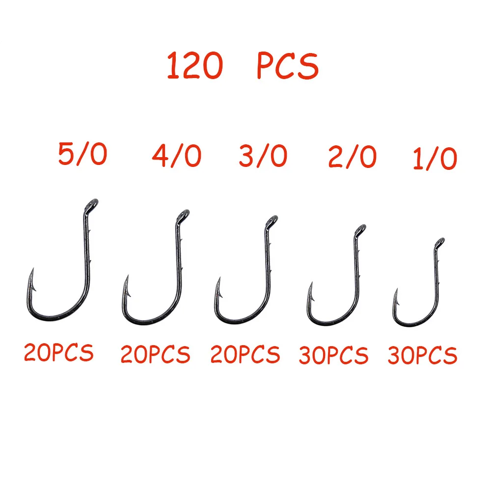 Easy Catch 120pcs/box size 1/0-5/0 high carbon Steel Fishing Hook Baitholder Barbed Fishhook Set ice fishing box equipment