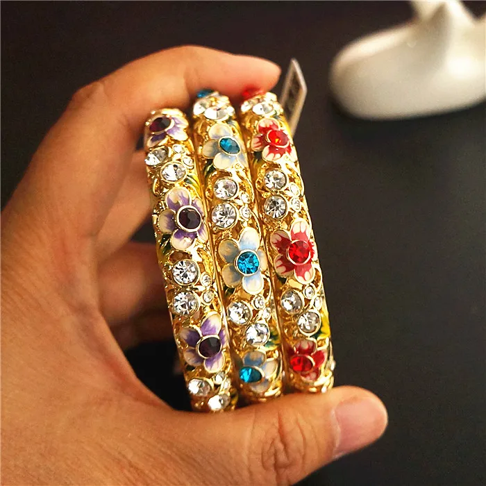 High End Rhinestone Chinese filigree Enamel Bangle Cloisonne Double decker Ethnic Bangles For Women Fashion Jewelry Gift