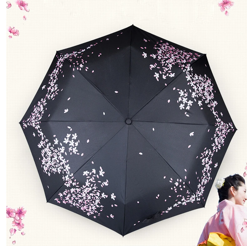 Cherry Blossom Automatic Non-automatic folding Umbrella Rain Women Sakura Flower Umbrella Female Rain Sun Parasol