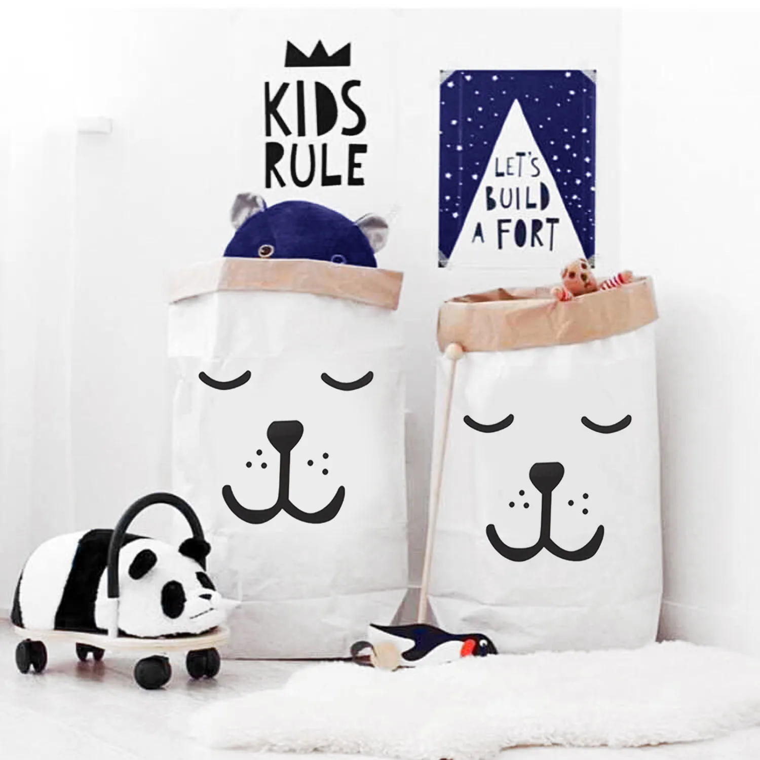 Canvas Storage Bag Large Cartoon Heavy Kraft Paper Bag Children Room Organizer Bag Patterns Laundry Pouch for Baby Toy Clothings