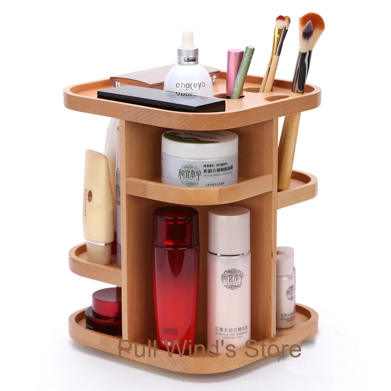 Exquisite wooden 360 rotation storage box Dressing table wood Storage Rack Desktop cosmetic and small objects storage box