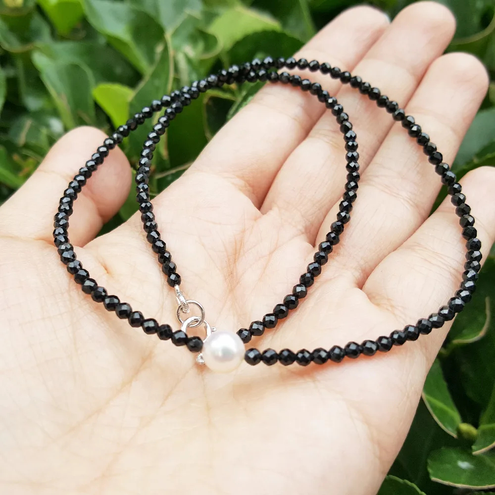 LiiJi Choker Necklace Real Black Spinel Freshwater Pearl 925 Sterling Silver Women Gift for Mothers Friend