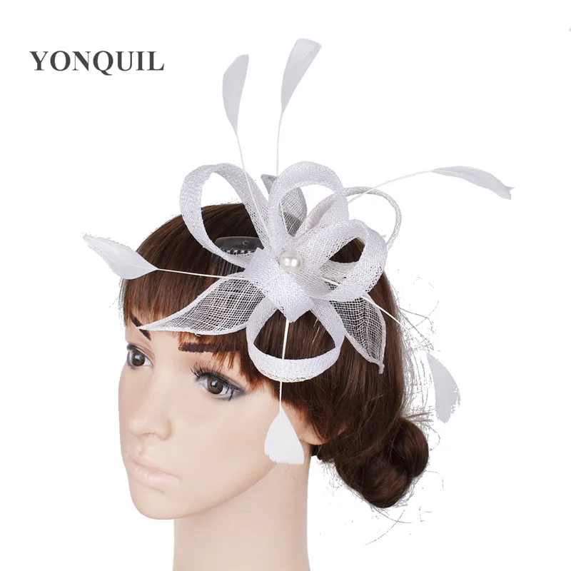 

Fascinator Headwear Sinamay with Feather Hair Accessories for Party Hats White Wedding Occasion Hairstyle 21 Colors Available