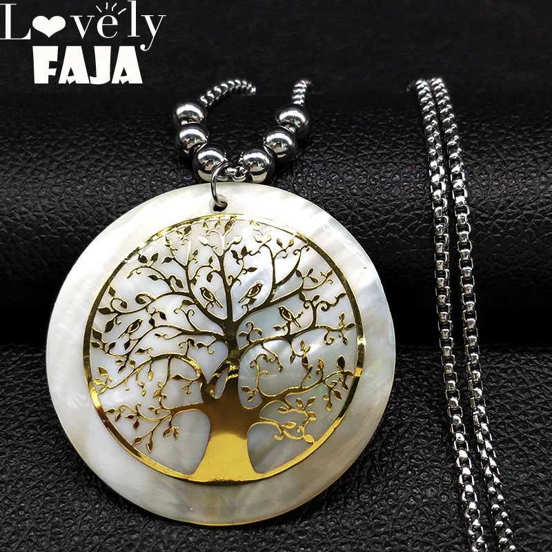 2024 עץ החיים שרשרת מפלדת אל-חלד עבור נשים צבע זהב שכבה כפולה שרשראות תכשיטים סאטוארים נשים ארוכות N18431