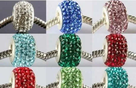 10mm*14mm mixed 15 Color In Random rhinstone beads hotsale bracelet HOT silver plated  Big Hole Beads  European bead crystal