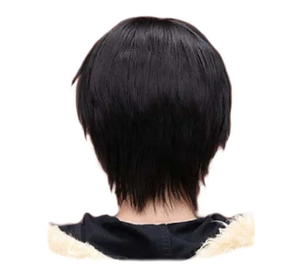 QQXCAIW Men Boy Short Straight Cosplay Men Party Black 32 Cm Heat Resistant Synthetic Hair Wigs