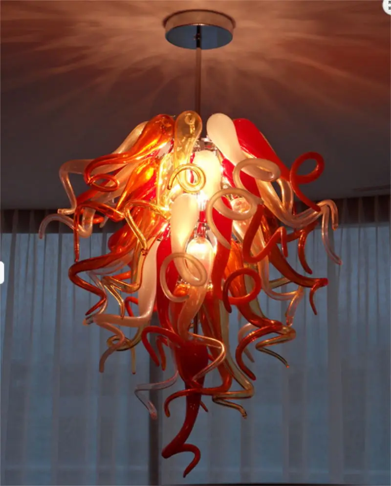 

AC 110V 120V 220V 240V Customized Colored Mouth Blown Borosilicate Pendant Lamps Multi Color Murano Glass Large Chandelier