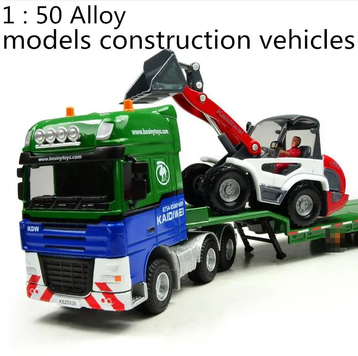 Free shipping ! 1 : 50 alloy slide toy models construction vehicles,Low loader with four wheel loader model,Children\'s favorite