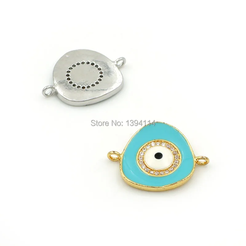 22*18*2mm Micro Pave Clear CZ Triangle Connector With White Eye Enamelled Fit For Women As DIY Bracelets Accessory