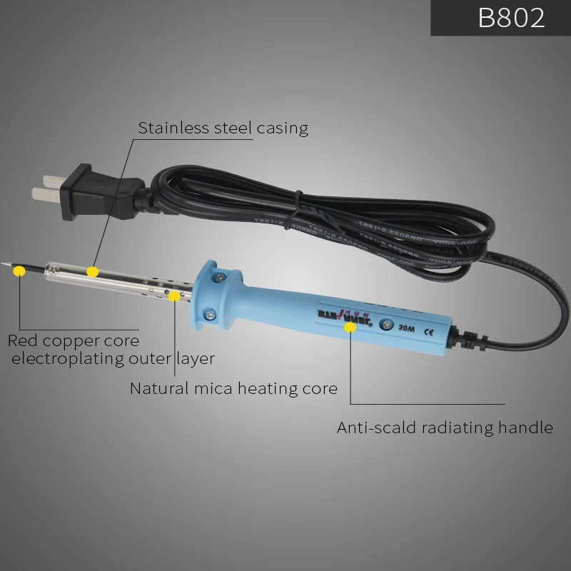 1pcs 802/30W 40W 60W External heat type electric soldering iron welding heating tool double-colored handle with light