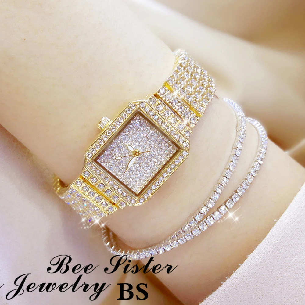 Imagem -05 - Relógio de Cristal Feminino com Strass Relógio de Pulso Elegante Aço Inoxidável com Pedras de Diamante Vestido Novo2023