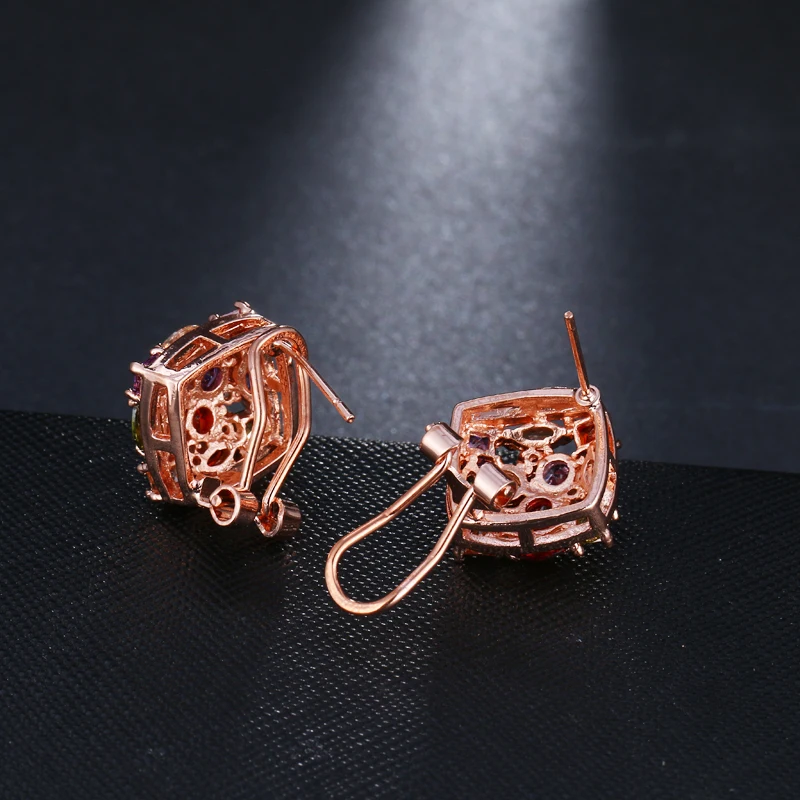 EMMAYA Classic Design Rose Gold Color Big Square CZ Cubic Zirconia Wedding Stud Earrings for Women