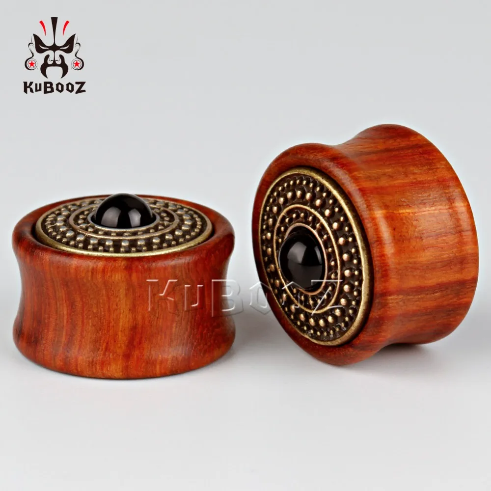 Kubooz piercing wood ear plugs tunnels piercing body jewelry with metal logo design sell by pair ear gauges