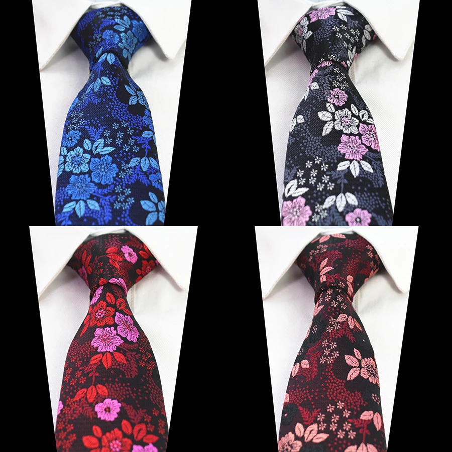 Ricnais New Design Floral Ties For Men Slim Skinny Neck Tie Silk Jacquard Weave Red Wedding Tie Corbatas HombreSuit Business