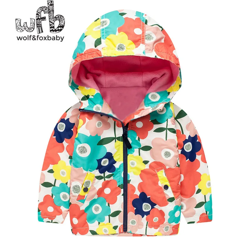 

Retail 2-8 years coat full-sleeves printing flowers pigeonWindproof hooded coat kids children spring autumn fall winter