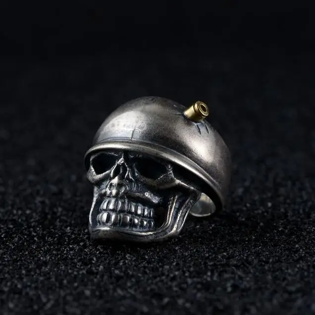 NEW 925 Silver Skull Ring Real 925 Sterling Silver Soldier Ring PUNK Jewelry Man Ring Resizable