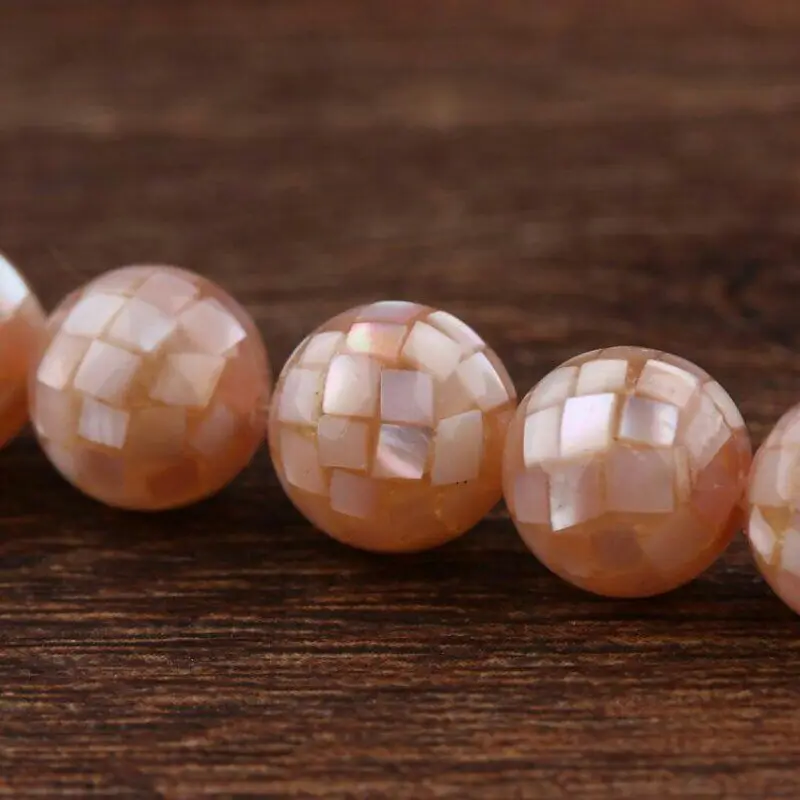 10mm Natural Shell Round Ball Mosaic Beads MOP White Grey Yellow Pink Abalone Shell Loose Beads DIY Jewelry Making
