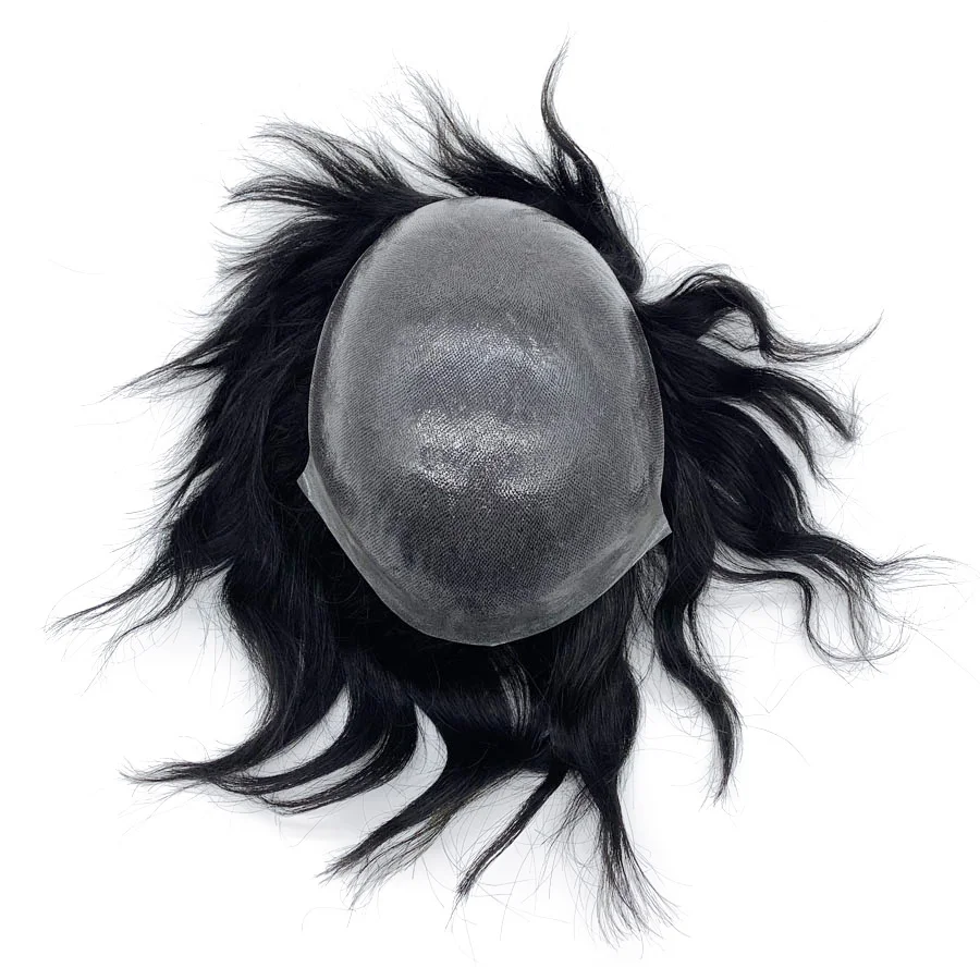 Men's Wig Human Hair Indian Remy Mens Toupee Skin Base 8x10 Inch Size Stock for Male Hair Replacement Systems