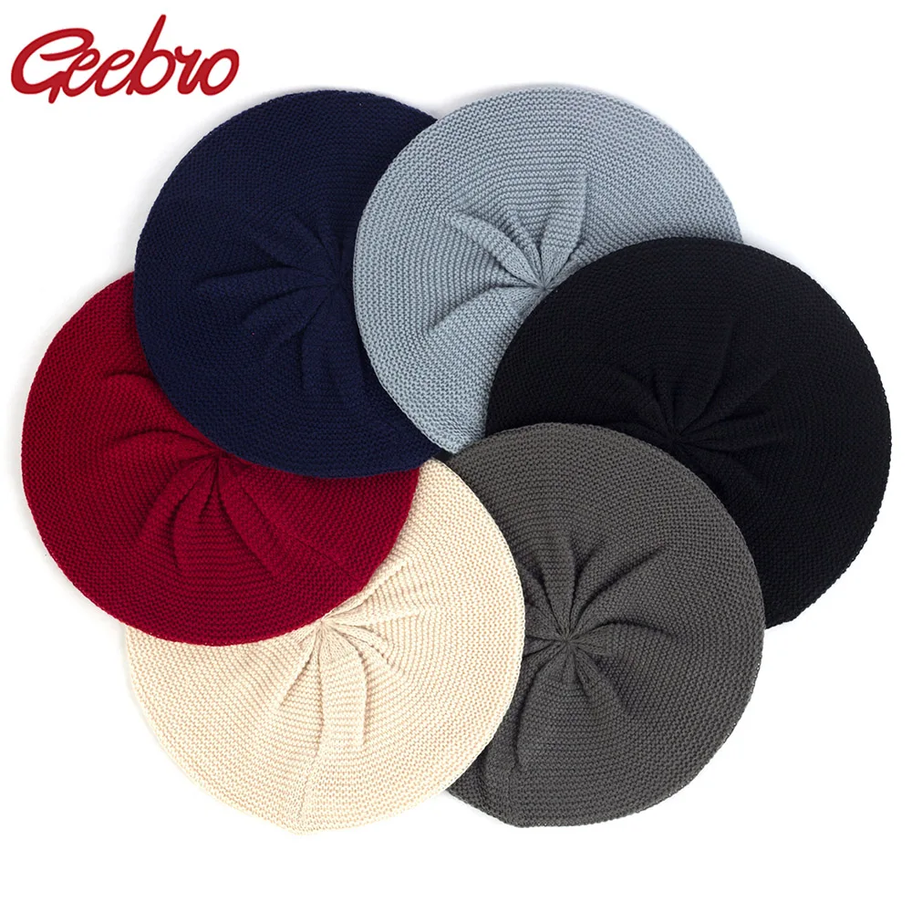 Geebro damski Casual zwykły kolor dzianiny Beret kapelusz wiosna jesień cienkie akrylowe berety dla kobiet panie artysta Beanie berety