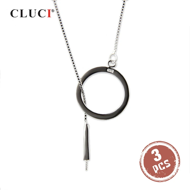 

CLUCI 3pcs 925 Sterling Silver Simple Round Necklace Chain Jewelry for Women Silver 925 Pearl Necklace Mounting Pendant SN027SB