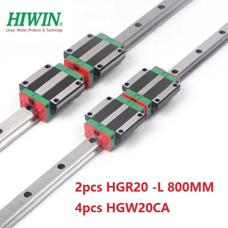 2pcs Taiwan Hiwin linear guide rail HGR20 -L 800MM + 4pcs HGW20CA/HGW20CC linear flange blocks for cnc