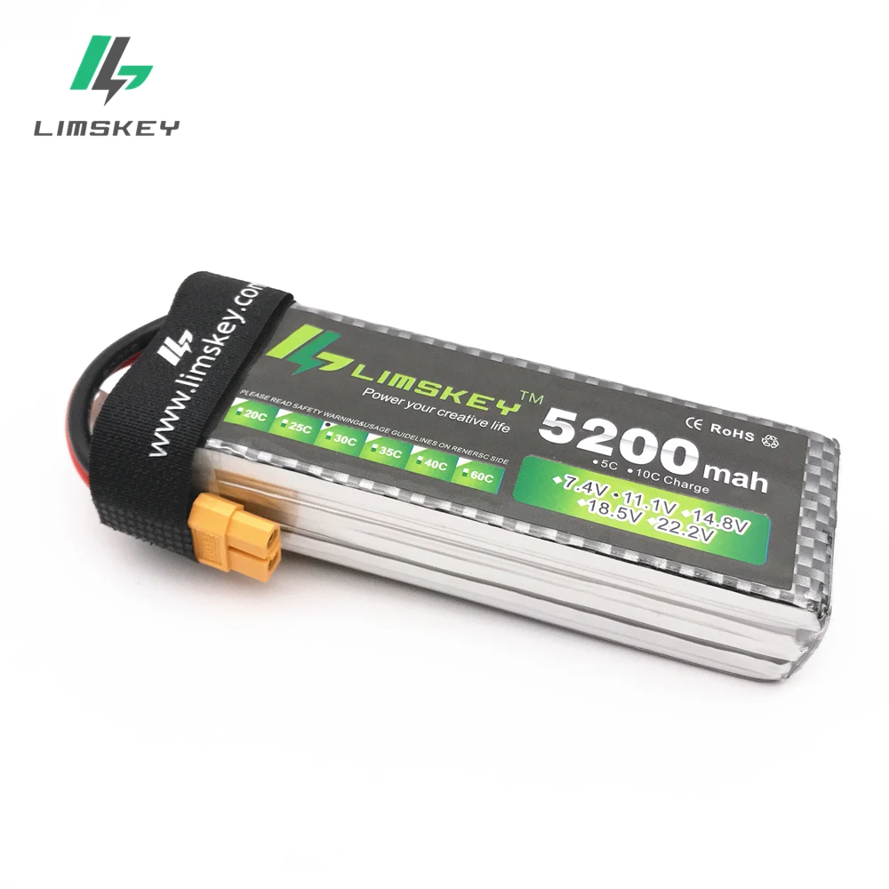 Limskey-batería Lipo 3S 11,1 V 5200MAH 30C AKKU LiPo 11,1 V RC para helicóptero, cuadricóptero, coche, barco, 2 piezas