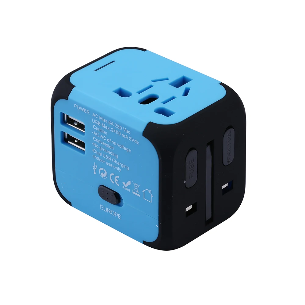 Electric Plug Power Socket Adapter International Travel Universal Charger Converter EU UK US AU with 2 USB Charging 2.4A LED