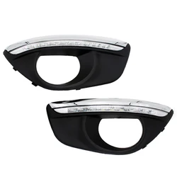 2Pcs/Set 12V Car LED DRL Daytime Running Lights with Fog Lamp Hole for Hyundai Santa Fe 2010-2012 Dimmed Light Function