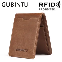 Vintage Anti RFID Genuine Leather Small Men's Wallet Credit Card Holder For Man Slim Bilfold Portable Male Bill Purse