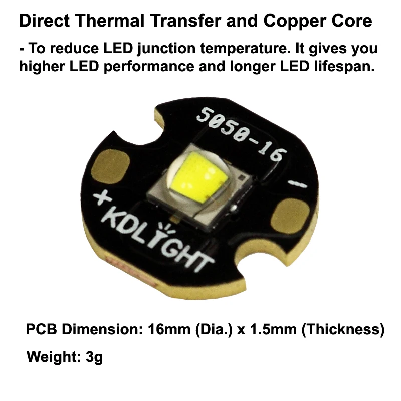 Luminus SST-40 N4 BA White 6500K LED Emitter with 16mm / 20mm DTP Copper MCPCB