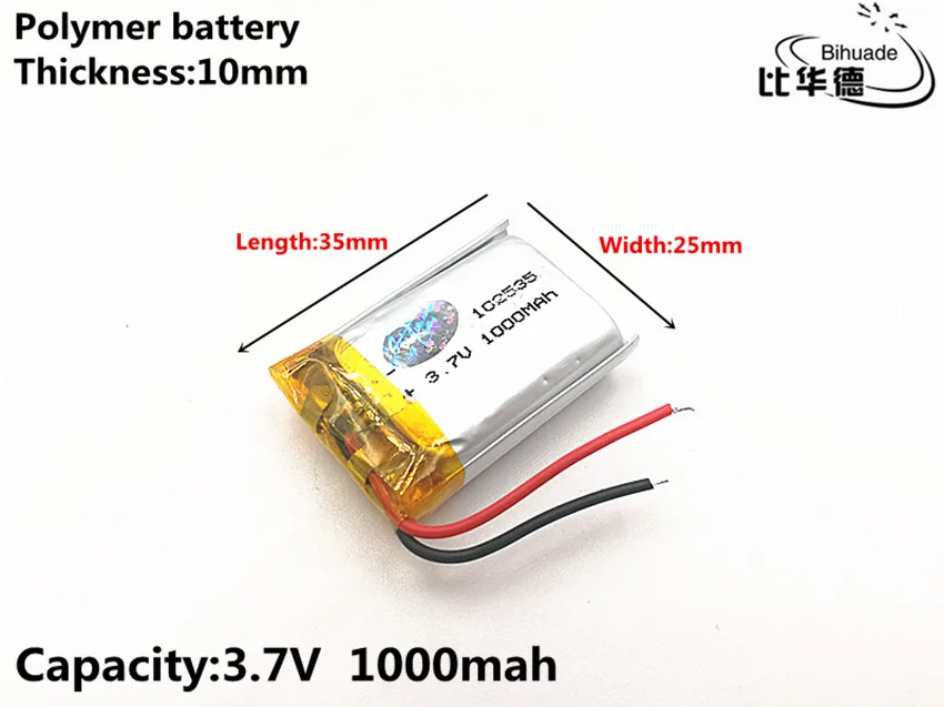 1pcs/lot Good Qulity 3.7V,1000mAH,102535 Polymer lithium ion / Li-ion battery for TOY,POWER BANK,GPS,mp3,mp4