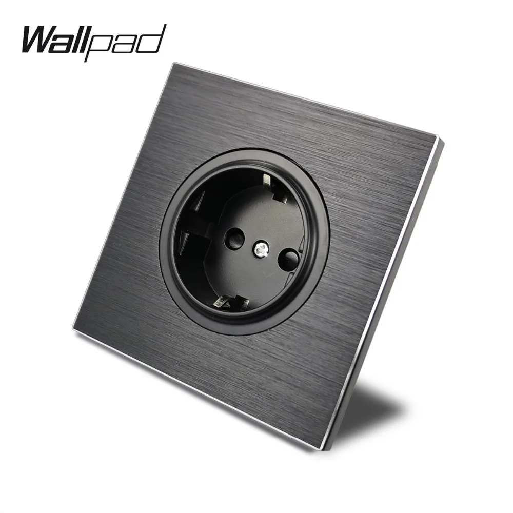 Wallpad L6 Black Aluminum EU Schuko Wall Electrical Power Socket Satin Metal, 86 * 86 mm